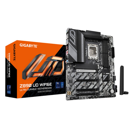 GIGABYTE Z890 UD WIFI6E Motherboard - Supports Intel Core Ultra (Series 2) CPUs, 12+1+2 Phases VRM, up to 8800MHz DDR5 (OC), 1xPCIe 5.0 + 2xPCIe 4.0, Wi-Fi 6E, 2.5GbE LAN, Thunderbolt 4