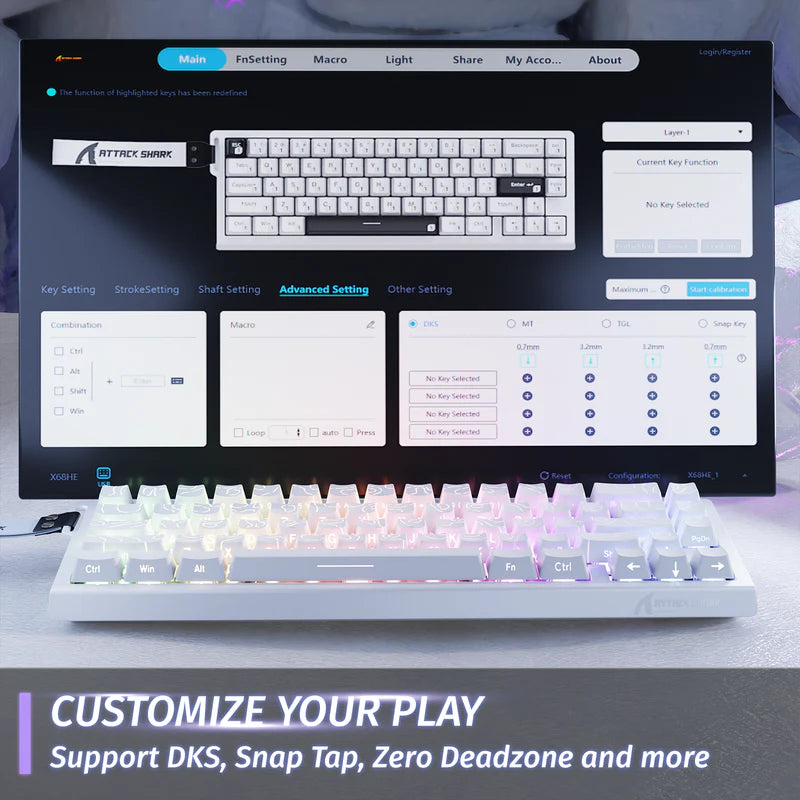 ATTACK SHARK X68 HE Rapid Trigger Keyboard Magnetic Switch-WHITE