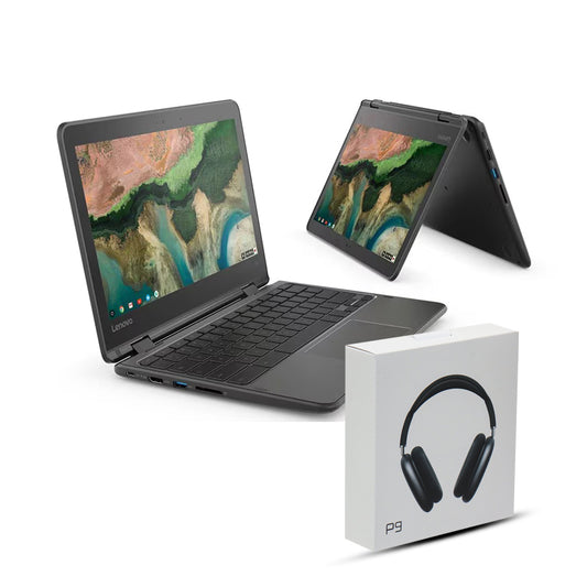 Combo Offer, Lenovo 300e 11.6" 2-in-1 Touchscreen Chromebook (Refurbished) & P9 Wirless  Headset