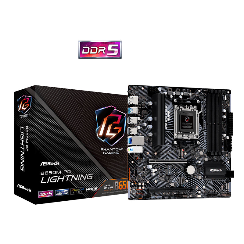 ASRock B650M PG Lightning AMD Socket AM5 Ryzen 9000,8000,7000 Series Processors DDR5 7200MHz (OC) HDMI DisplayPort B650 Micro ATX Motherboard BIOS Flashback SATA3 6.0 Gbs.