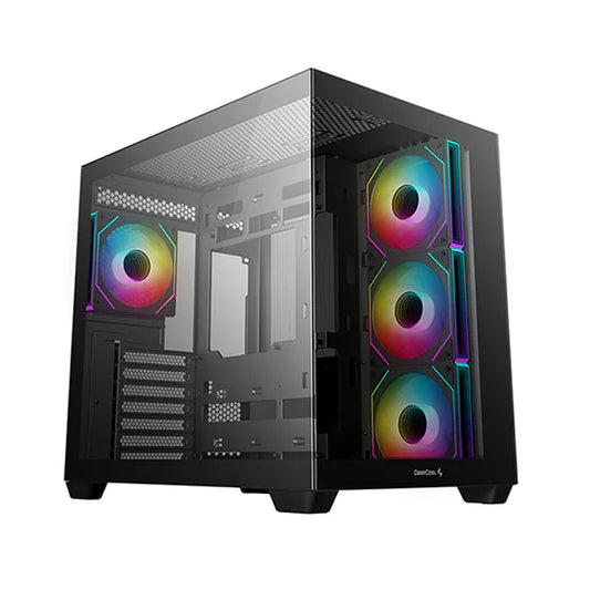 DeepCool CG530 4F Panoramic ATX Mid-Tower Case 4x Pre Installed Fans Dual Chamber, Support Back Connectors & Up to 2x 360mm +280mm Radiators, Front 2x USB3.0 , Black