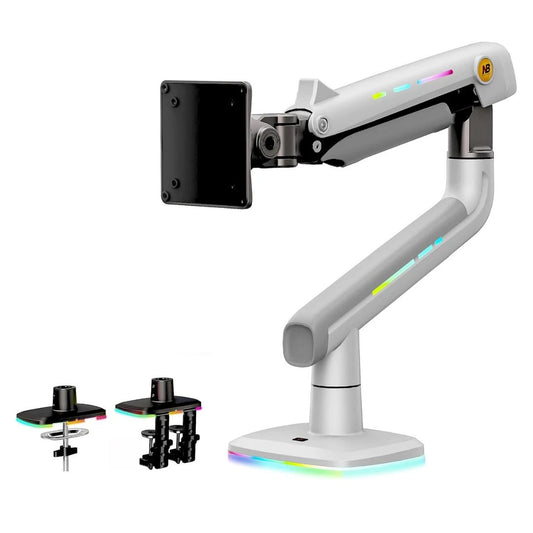 NB ERGONOMIC F5 Gaming Monitor Arm for 32–60 Inch Screens, Heavy Duty 20kg Monitor Stand, VESA 75x75/100x100, RGB Gaming Light, Full Motion Adjustable Arm, Premium Aluminum, White