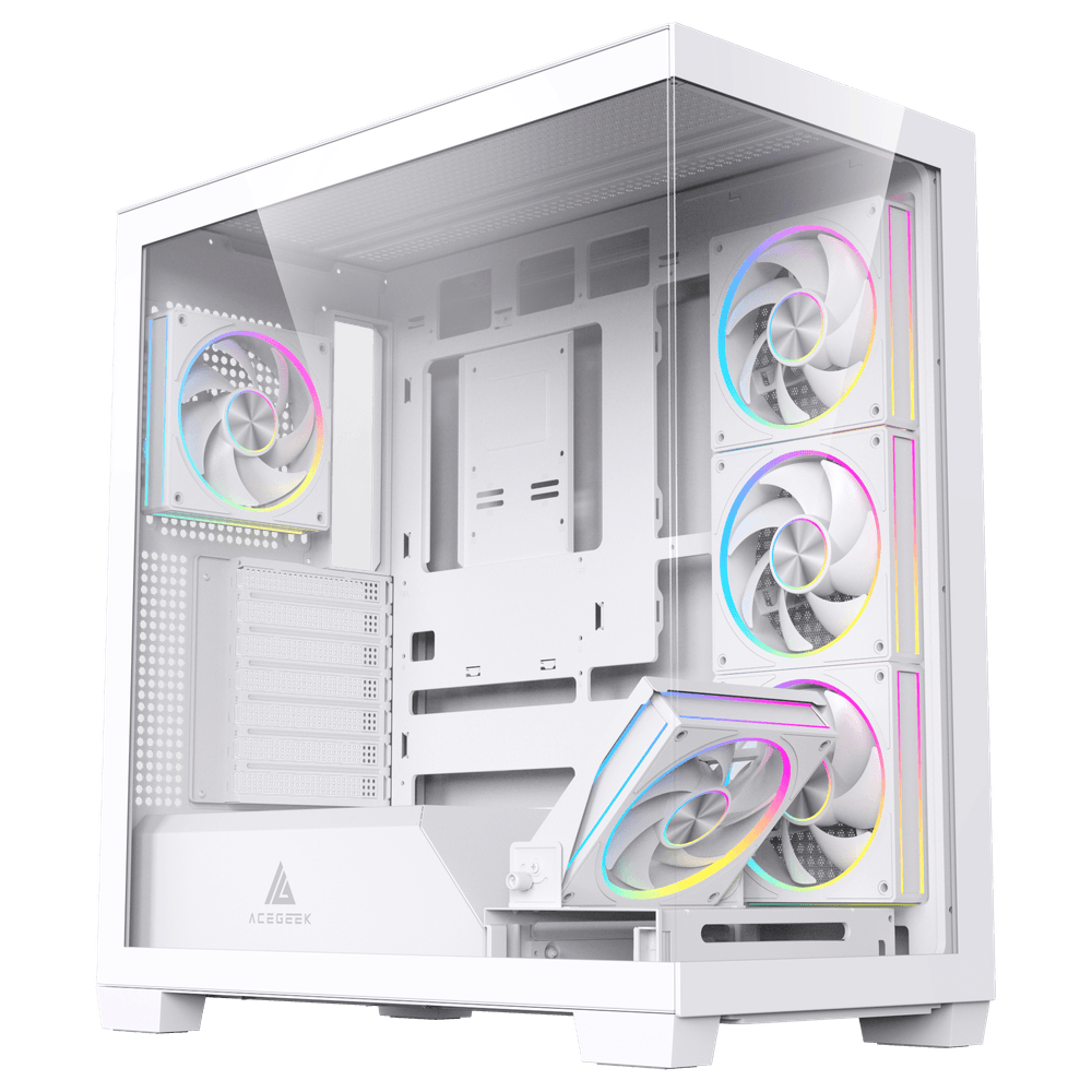 Acegeek Case Nebula Pro ATX Case White with RGB 5 fans -White