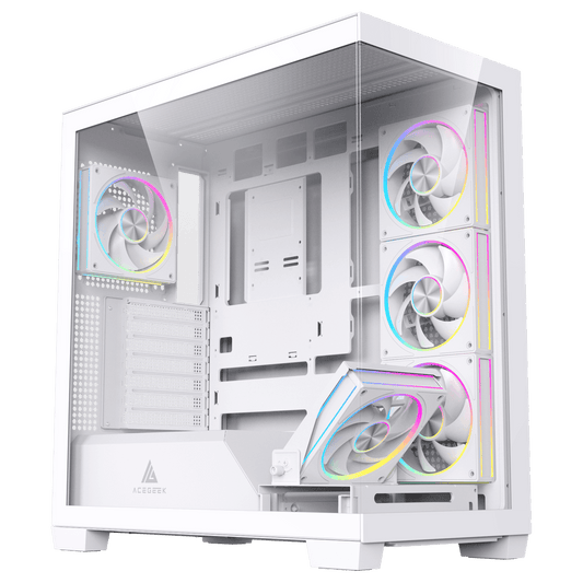 Acegeek Case Nebula Pro ATX Case White with RGB 5 fans -White