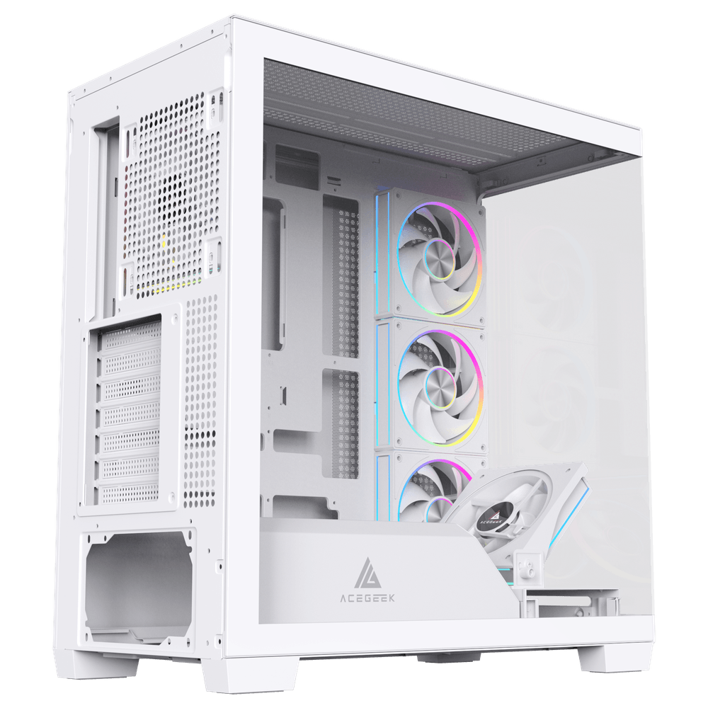 Acegeek Case Nebula Pro ATX Case White with RGB 5 fans -White