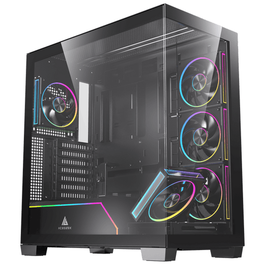 ACEGEEK Nebula Pro Black ATX Mid-Tower Gaming Case, Tempered Glass, 5× Pre-Installed RGB Fans ATX/M-ATX/ITX Motherboard Compatible – AG-NEBULA-PRO-BK