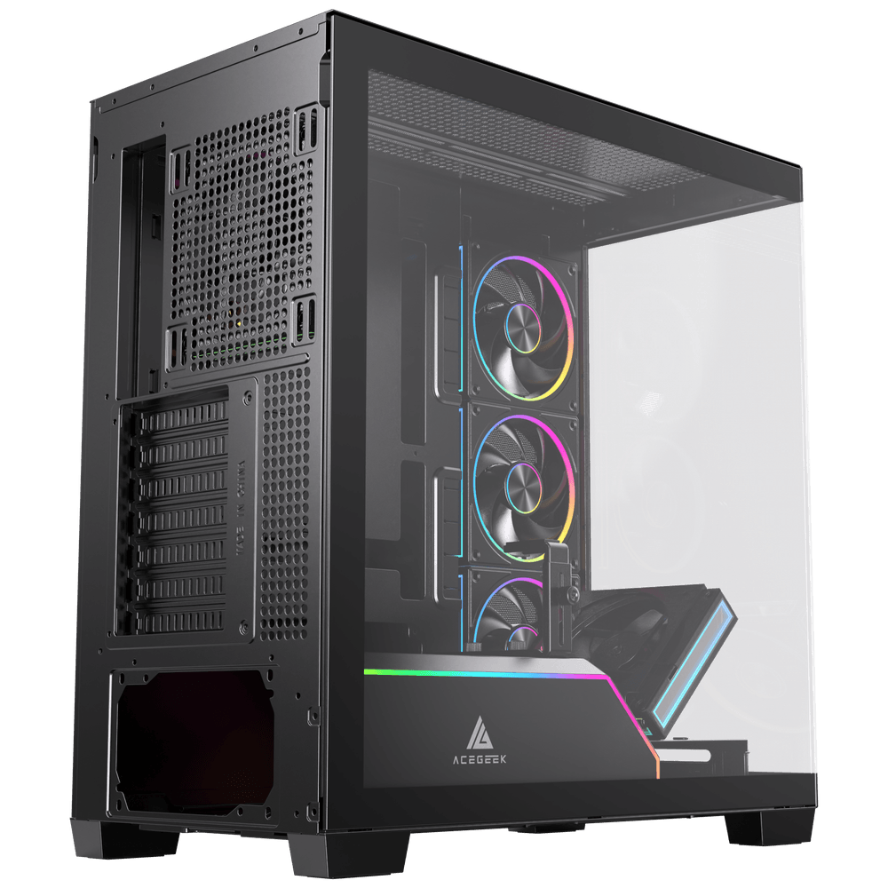 ACEGEEK Nebula Pro Black ATX Mid-Tower Gaming Case, Tempered Glass, 5× Pre-Installed RGB Fans ATX/M-ATX/ITX Motherboard Compatible – AG-NEBULA-PRO-BK
