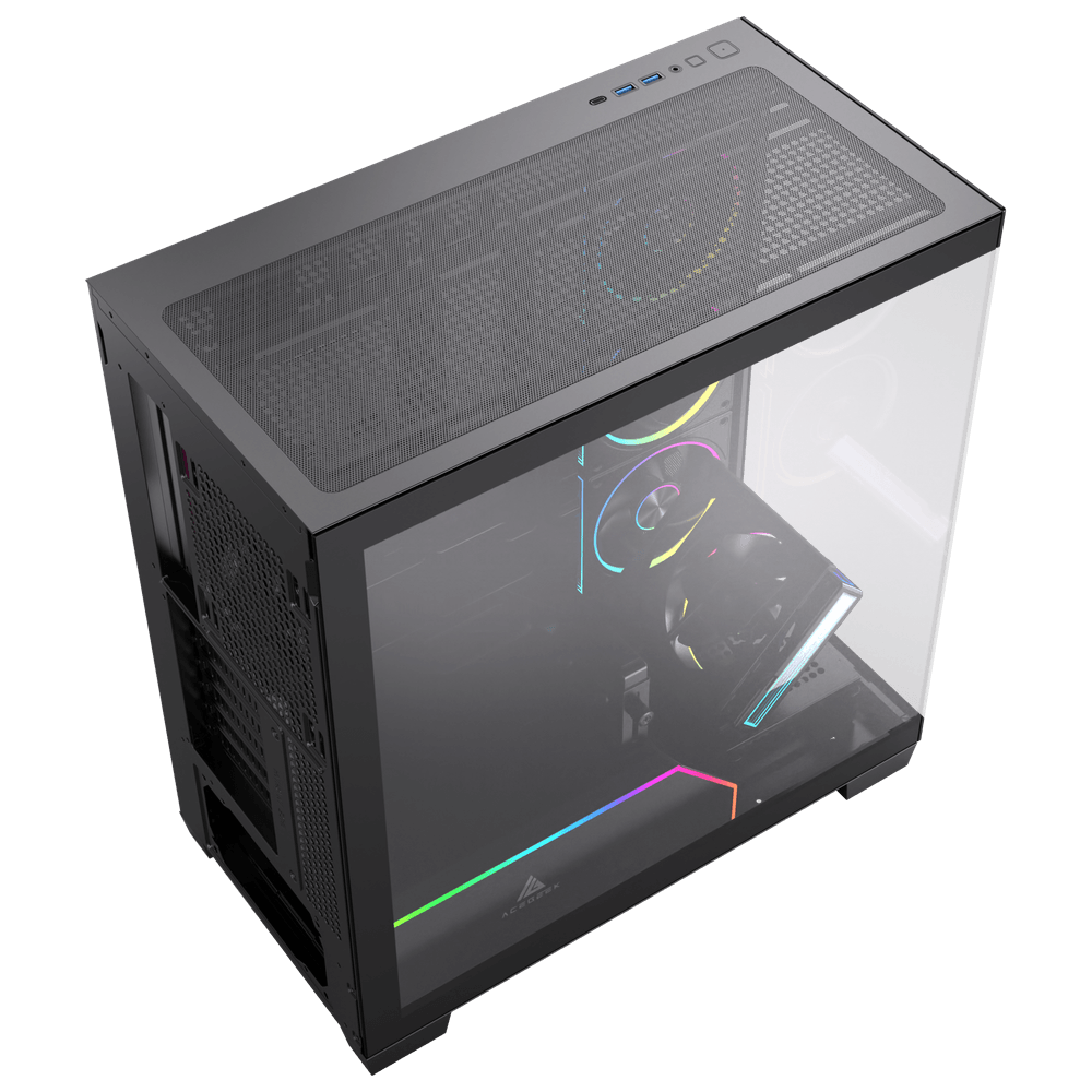 ACEGEEK Nebula Pro Black ATX Mid-Tower Gaming Case, Tempered Glass, 5× Pre-Installed RGB Fans ATX/M-ATX/ITX Motherboard Compatible – AG-NEBULA-PRO-BK
