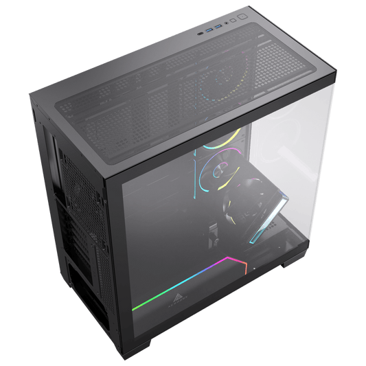 ACEGEEK Nebula Pro Black ATX Mid-Tower Gaming Case, Tempered Glass, 5× Pre-Installed RGB Fans ATX/M-ATX/ITX Motherboard Compatible – AG-NEBULA-PRO-BK