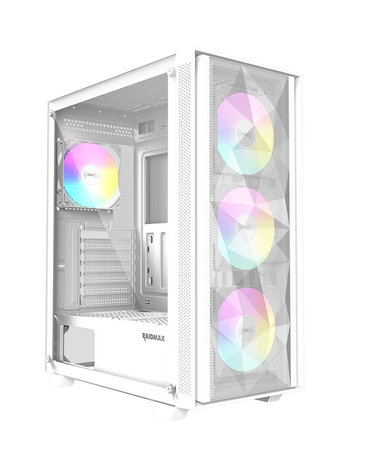 RAIDMAX V217 Mesh Gaming Case with 4 ARGB Fans –White