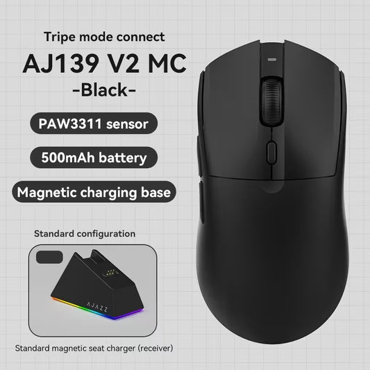 AJAZZ AJ139V2 MC Wireless 1000Hz Mouse - Suitable for Gaming And E-Sports - Supports 2.4G/Wired - Lightweight Weighs about 66G, More Comfortable in Hand, Mouse + Charging Dock