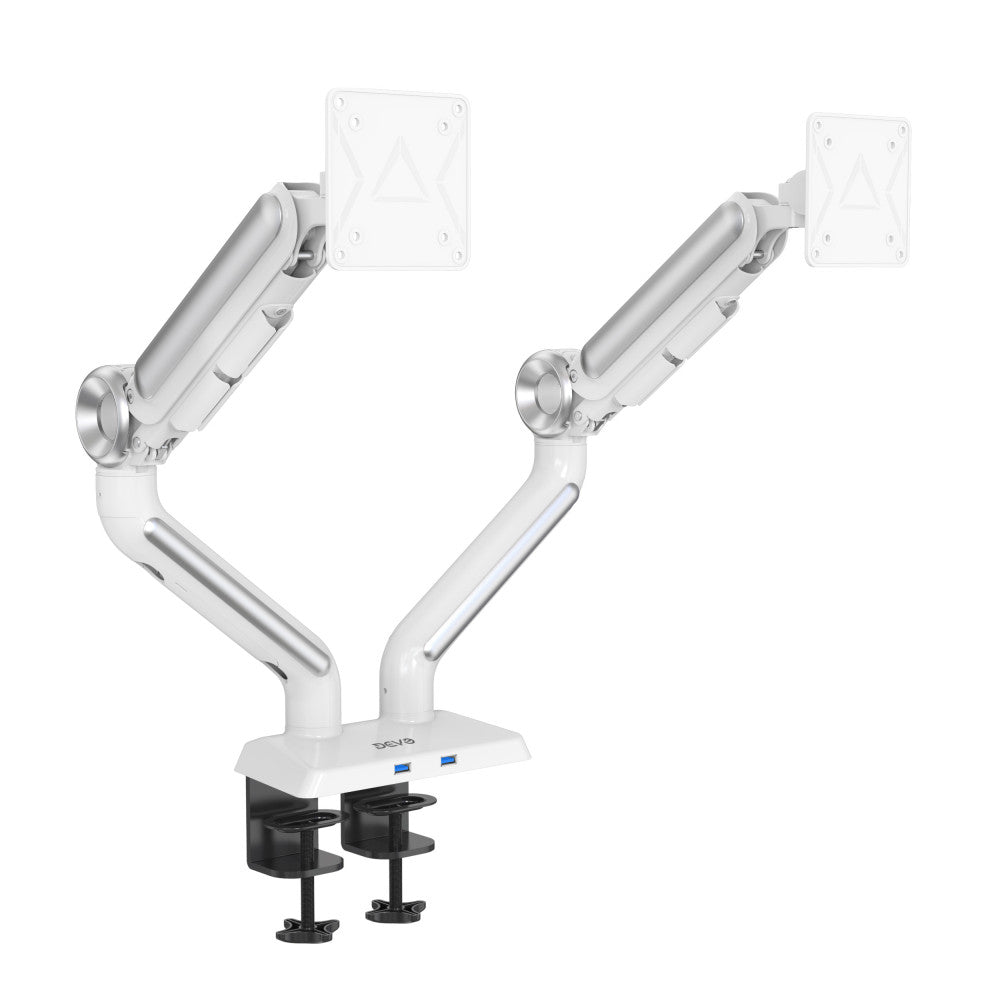 Devo Gaming Monitor Arm - 2 Monitors v2 - White/Silver