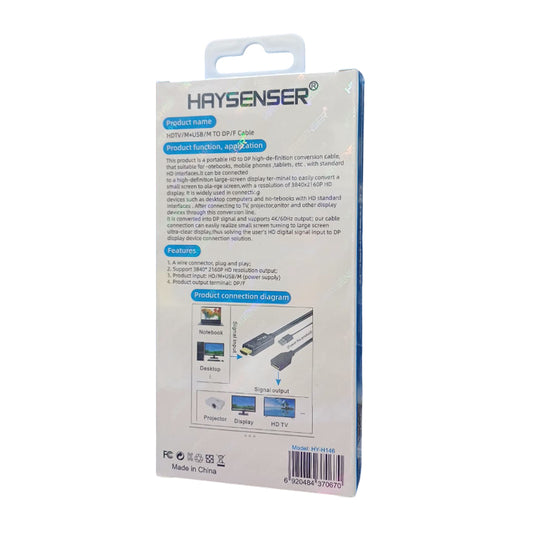 HAYSENSER HDTV/M+USB/M TO DP Female Cable, 4K Support.