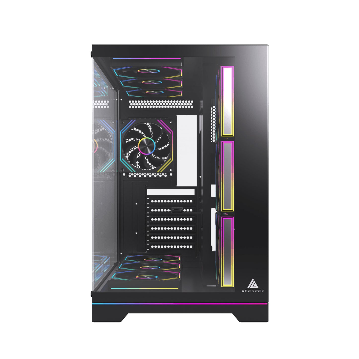 Acegeek Mercury R425X ATX Computer Case, Up to 360mm Radiator & 10x Fan Support, Dual Side Full Tempered Glass, 0.7mm SPCC Material, USB 3.0, USB 2.0 x2, HD Audio, Black