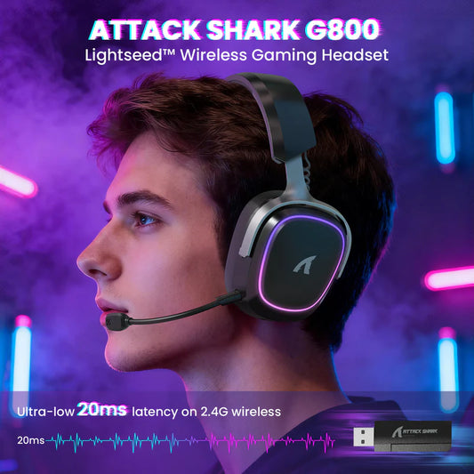 ATTACK SHARK G800 Wireless Black Gaming HEADSET Tri-Mode  (2.4G/BT/Wired) Games Corner 
