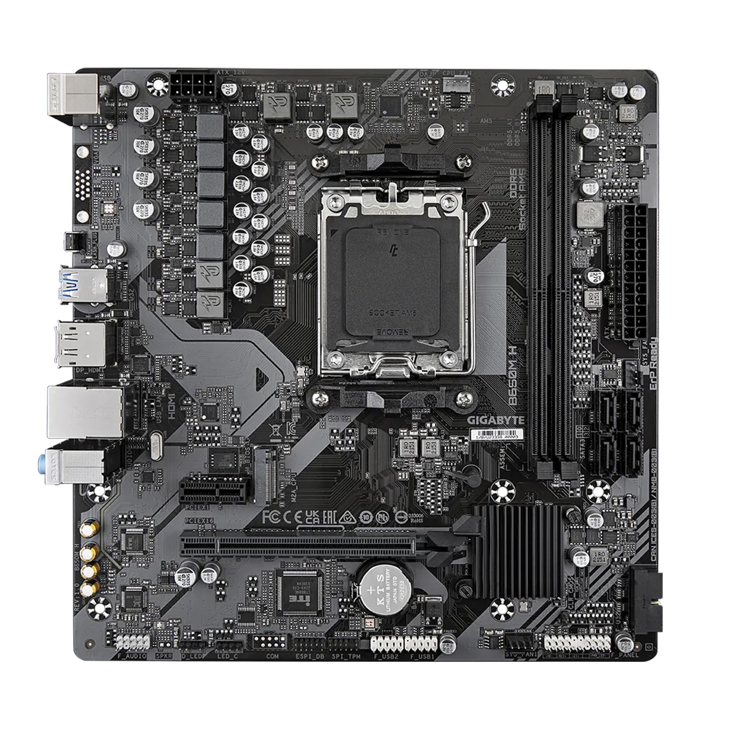 GIGABYTE B650M H AM5 mATX Motherboard, AMD B650 Chipset, 2 x DDR5 DIMM - 128GB Max, Realtek GbE LAN, High Definition Audio, PCIe x16, 1x M.2, HDMI, DP, 4 x USB 2.0