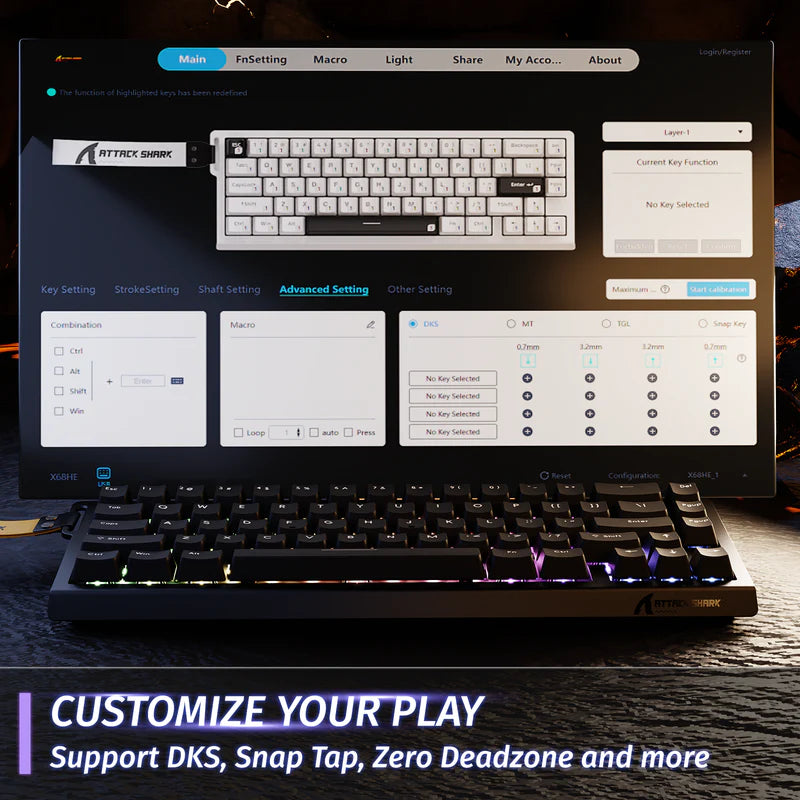 ATTACK SHARK X68 HE Rapid Trigger Keyboard Magnetic Switch-BLACK