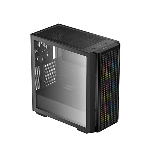 DeepCool CG540 Mid Tower Tempered Glass Side & Front Window Panel Case, 175mm, Addressable RGB LED Fans, 2xUSB 3.0, ATX PS2, Black