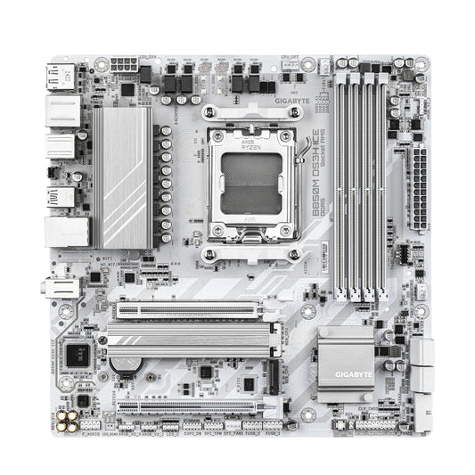 GIGABYTE B850M DS3H ICE AM5 M-ATX Motherboard, AMD B850 Chipset, 4x DDR5 DIMM Slots, Up to 256GB Max Memory, 1x PCIe 5.0 x16, 2x M.2 Slots, White