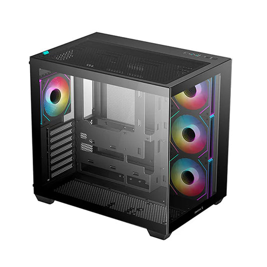 DeepCool CG530 4F Panoramic ATX Mid-Tower Case 4x Pre Installed Fans Dual Chamber, Support Back Connectors & Up to 2x 360mm +280mm Radiators, Front 2x USB3.0 , Black