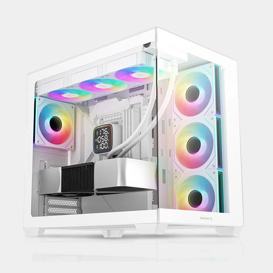 DeepCool CG530 4F Panoramic ATX Mid-Tower Case 4x Pre Installed Fans Dual Chamber, Support Back Connectors & Up to 2x 360mm +280mm Radiators, Front 2x USB3.0 , White
