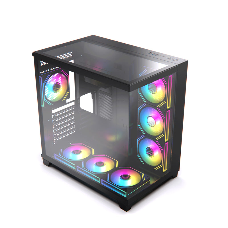 Acegeek Horizon Black Type C ATX Case, 7x RGB 120mm Fans, Dual Side Tempered Glass, 3x HDD Slots, Motherboard Supports Upto ATX, GPU Max Upto 410mm, Black-GC