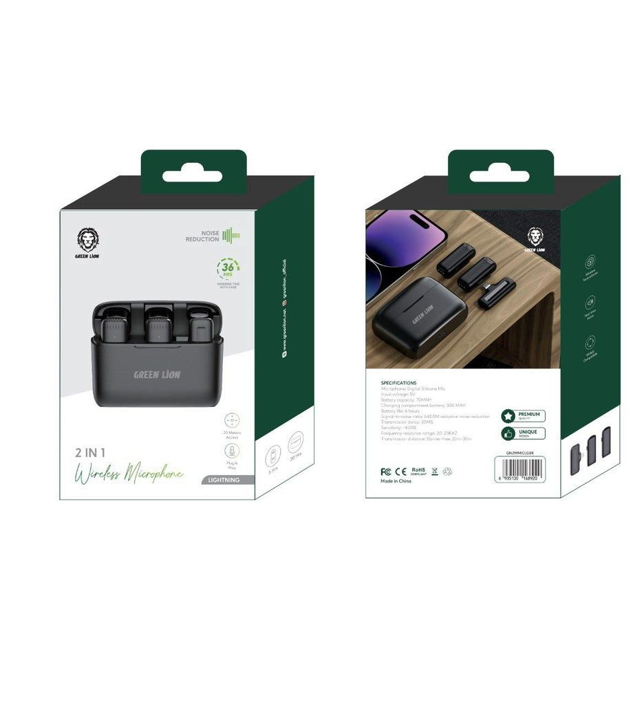 Green Lion 2 in 1 Wireless Microphone with (Lightning Connector),  GN2WMICLGBK