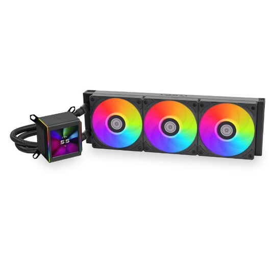 LIAN LI GALAHAD II LCD 360 AIO ARGB CPU LIQUID COOLER WITH 120MM SL INFINITY FANS, 2.88” IPS LCD SCREEN, ASETEK 8TH GEN 3600 RPM PUMP, UP TO 2450 RPM FAN SPEED, 79.9 CFM AIRFLOW, BLACK | GA2ALCD36INB