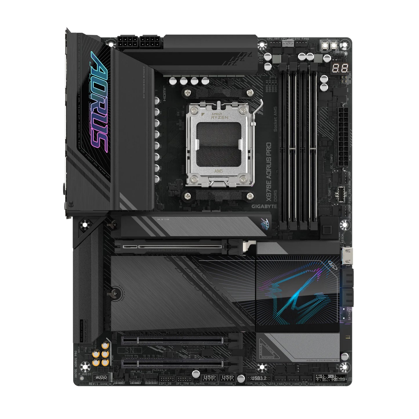 GIGABYTE X870E AORUS PRO AMD AM5 LGA 1718 Motherboard, ATX, DDR5, 4X M.2, PCIe 5.0, USB4, WIFI7, 2.5GbE LAN, EZ-Latch