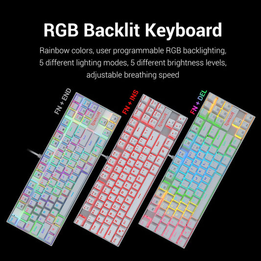 Redragon KUMARA K552 - TKL WIRED MECHNICAL KEYBAORD RGB WHITE (Blue Switch)