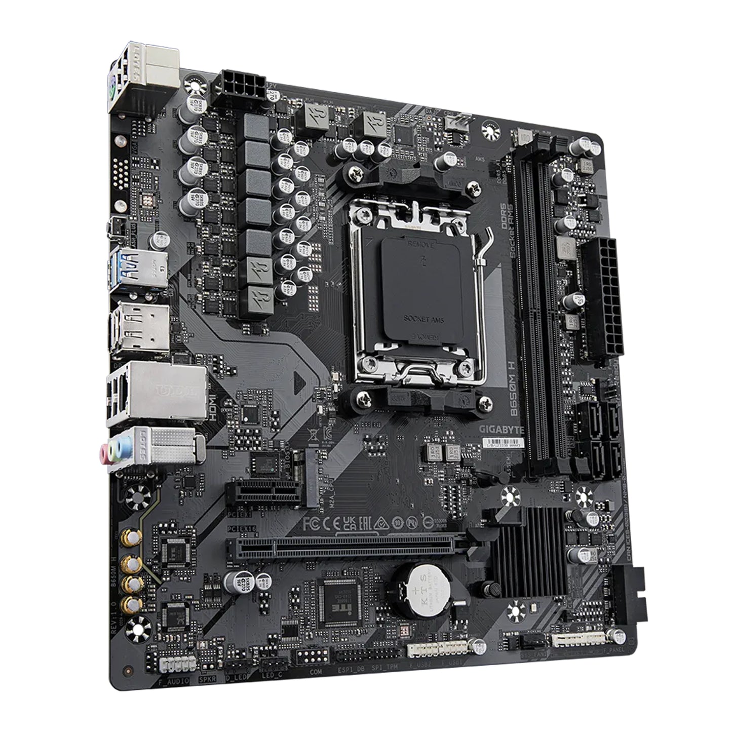 GIGABYTE B650M H AM5 mATX Motherboard, AMD B650 Chipset, 2 x DDR5 DIMM - 128GB Max, Realtek GbE LAN, High Definition Audio, PCIe x16, 1x M.2, HDMI, DP, 4 x USB 2.0