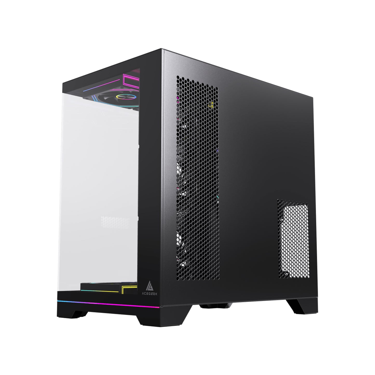 Acegeek Mercury R425X ATX Computer Case, Up to 360mm Radiator & 10x Fan Support, Dual Side Full Tempered Glass, 0.7mm SPCC Material, USB 3.0, USB 2.0 x2, HD Audio, Black