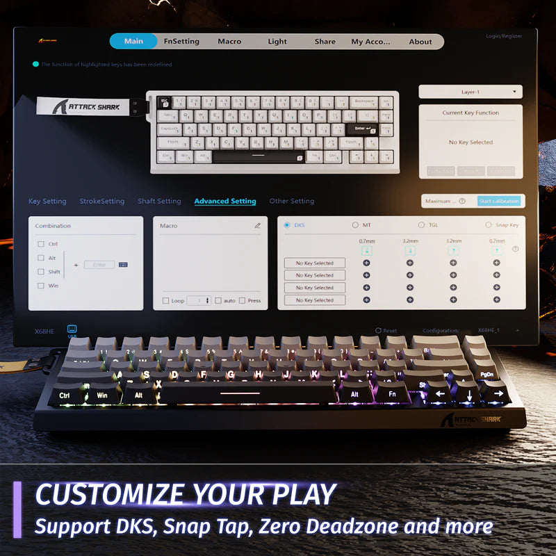 ATTACK SHARK X68 HE Rapid Trigger Keyboard Magnetic Switch- Black Gradient