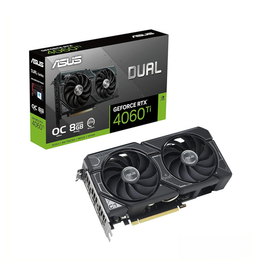 ASUS Dual GeForce RTX™ 4060 Ti OC Edition 8GB GDDR6, PCIe 4.0, 8GB GDDR6, DLSS 3, HDMI 2.1, DisplayPort 1.4a, Axial-tech Fan Design Graphics Card-Black-90YV0J49-M0NA00