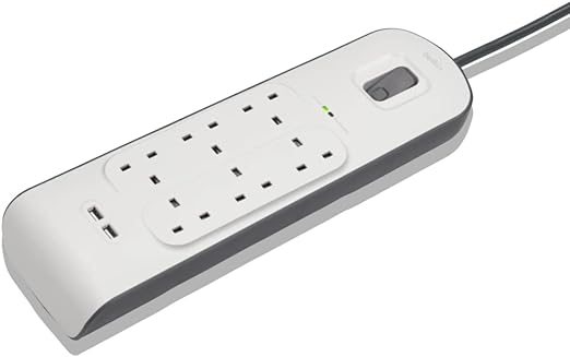 Belkin 6 Way 2 Meter Surge Protection Strip with x 2.4 Ampere USB Charging