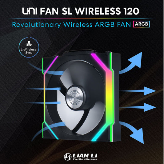 LIAN LI UNI FAN SL Wireless 120mm ARGB Case Fans (3 Pack) - Black