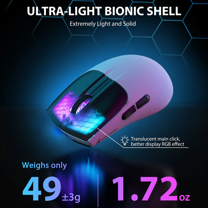ATTACK SHARK X5 Wireless 49g Ultralight Tri-mode 2.4Ghz/USB-C Wired/Bluetooth Gaming Mouse-White