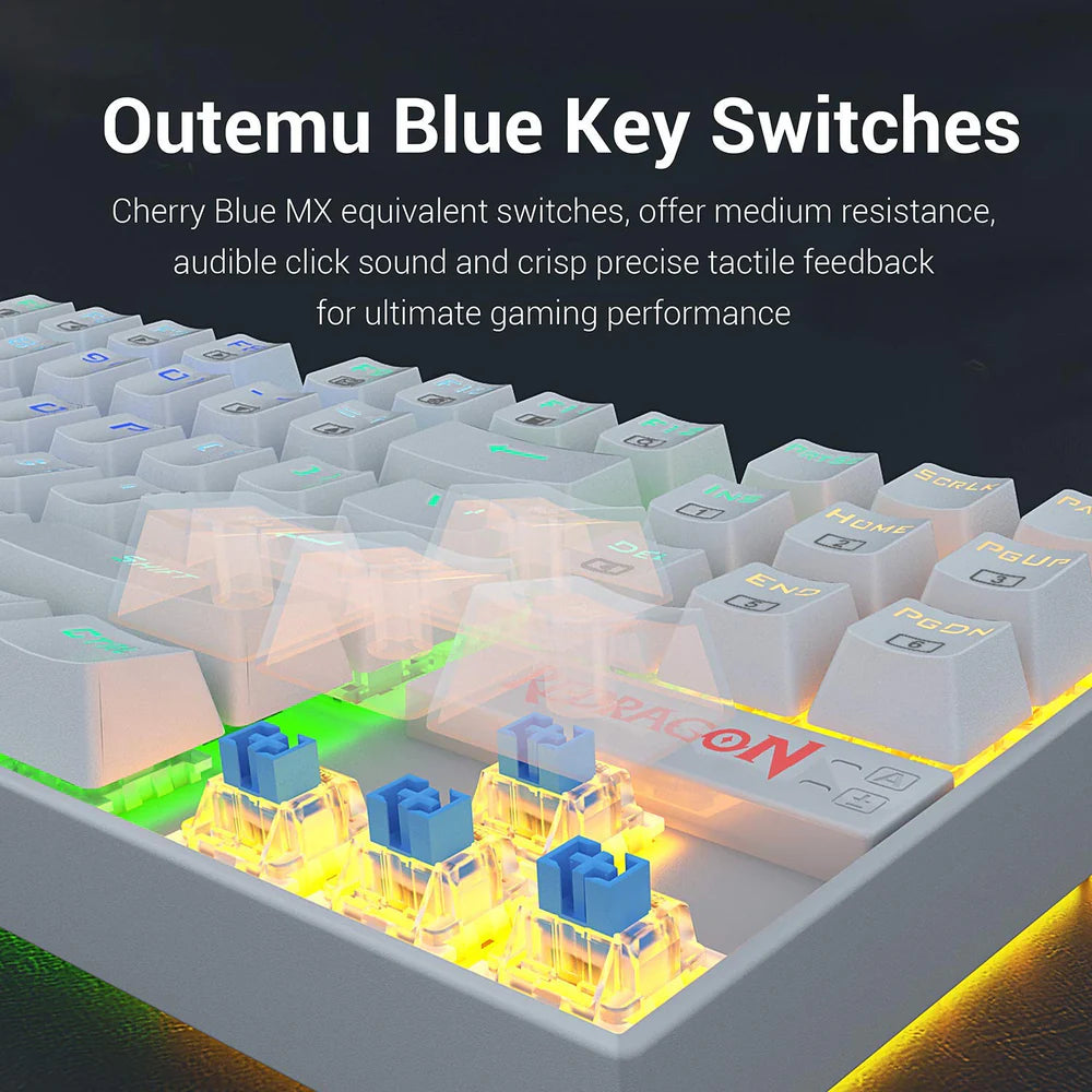 Redragon KUMARA K552 - TKL WIRED MECHNICAL KEYBAORD RGB WHITE (Blue Switch)