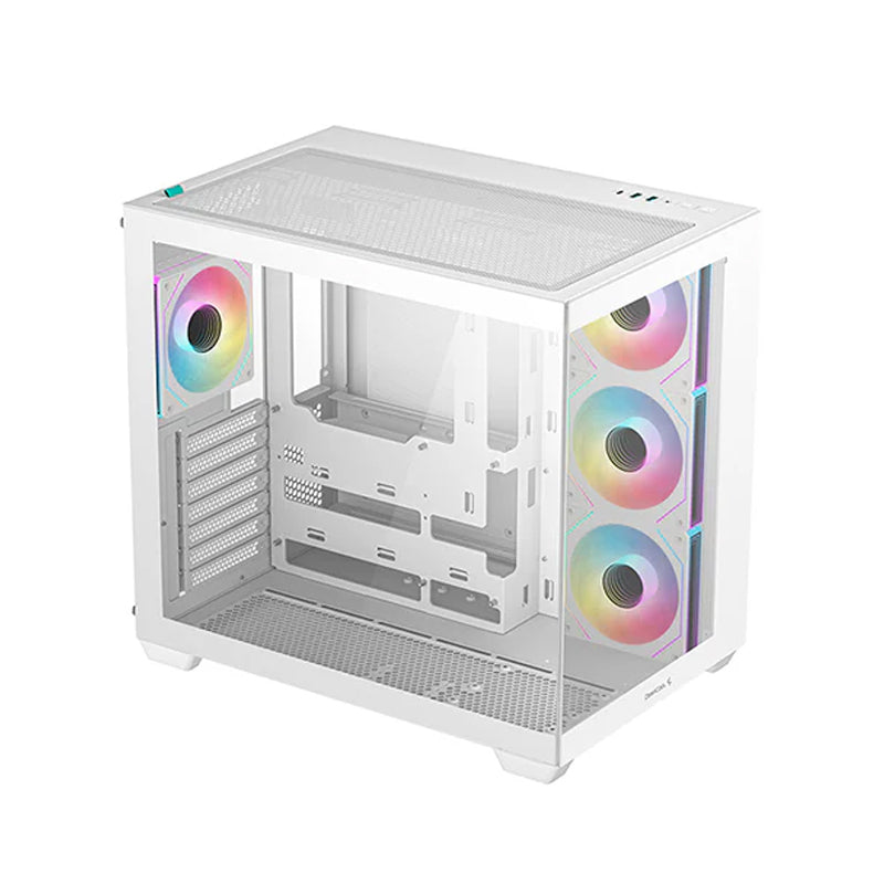 DeepCool CG530 4F Panoramic ATX Mid-Tower Case 4x Pre Installed Fans Dual Chamber, Support Back Connectors & Up to 2x 360mm +280mm Radiators, Front 2x USB3.0 , White