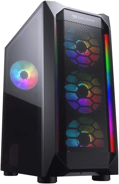 Cougar Mx410 Mesh-G RGB Powerful Airflow And Compact Mid-Tower Case With Tempered Glass, Dual RGB Strips And 4 X RGB Fans