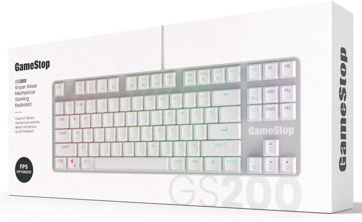 GameStop GS200 RGB Gaming Mechanical Keyboard - Outemu Brown Switches - 1000Hz Polling Rate - FPS Sniper (White)