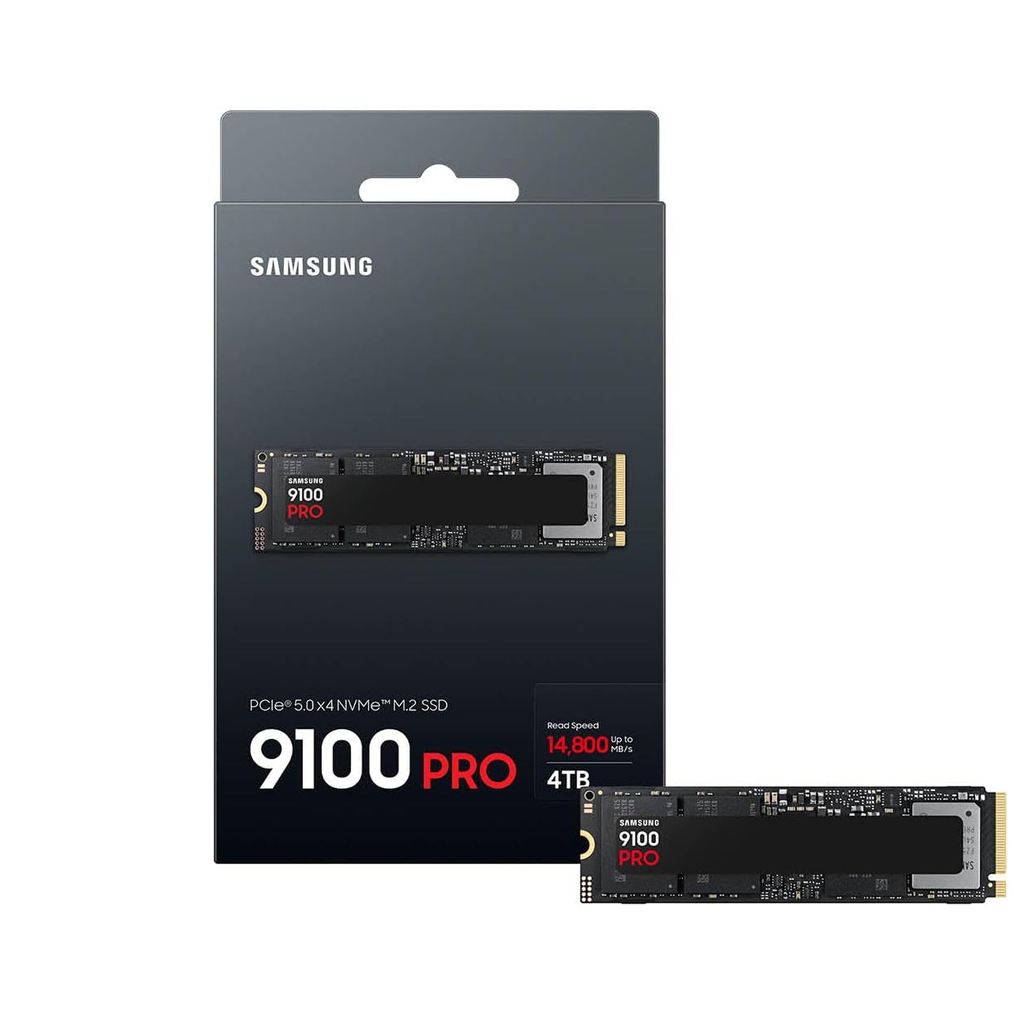 SAMSUNG 9100 PRO PCIe 5.0 NVMe M.2 Internal SSD, 4TB Capacity, V-NAND TLC Type, Up to 14,800 MB/s Sequential Read & Up to 13,400 MB/s Sequential Write, TRIM & SMART Support | MZ-VAP4T0BW
