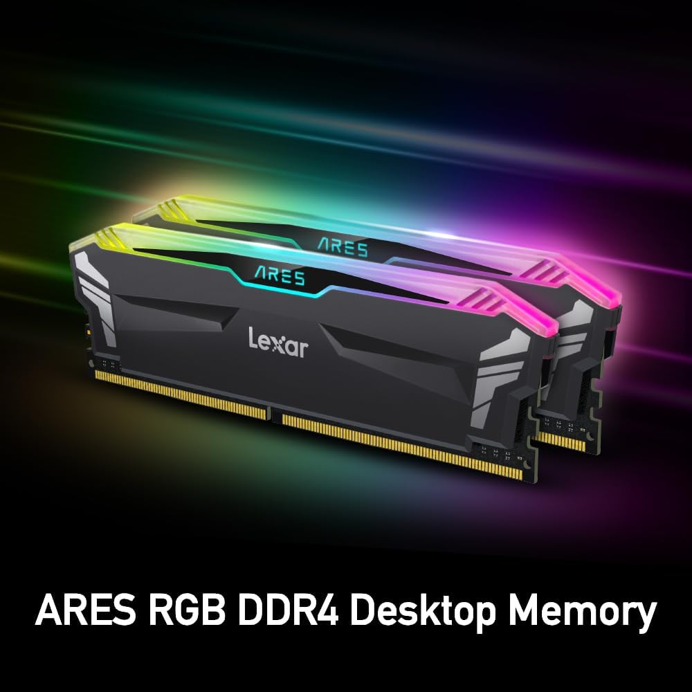 Lexar 16GB (2x8GB) ARES RGB DDR4 RAM 3600MT/s CL18 1.35V Desktop Memory, Compatible with Intel XMP 2.0 and AMD Ryzen, Black-GC