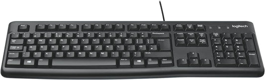 Logitech K120 Wired Keyboard for Windows, USB Plug and Play, Full Size, Spill Resistant, Curved Space bar PC / Laptop, English Layout Black