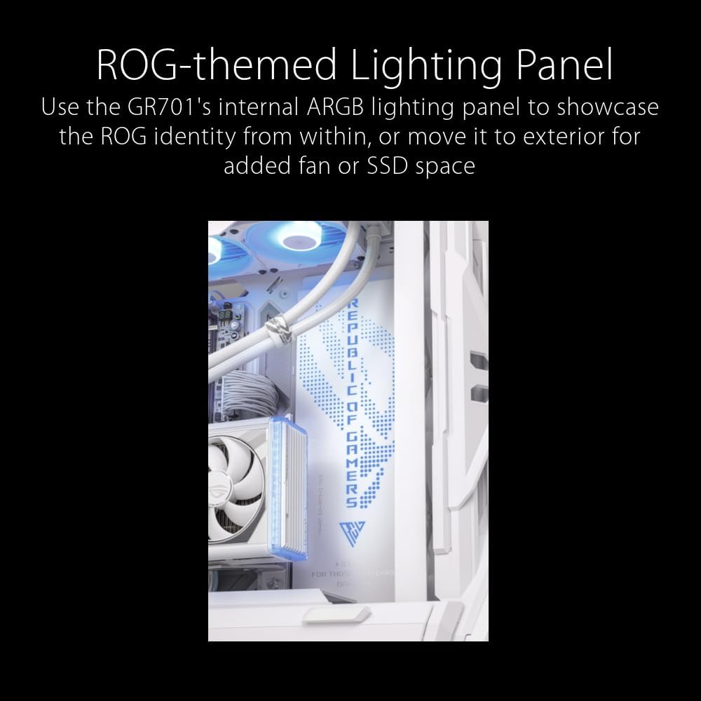 ASUS ROG Hyperion GR701 PC Case, Supports 2 x 420mm Radiators, 4 x 140mm PWM Fans, Flip Side Panels, Integrated VGA Support and ARGB Hub, Front Panel 2 x USB Type-C White