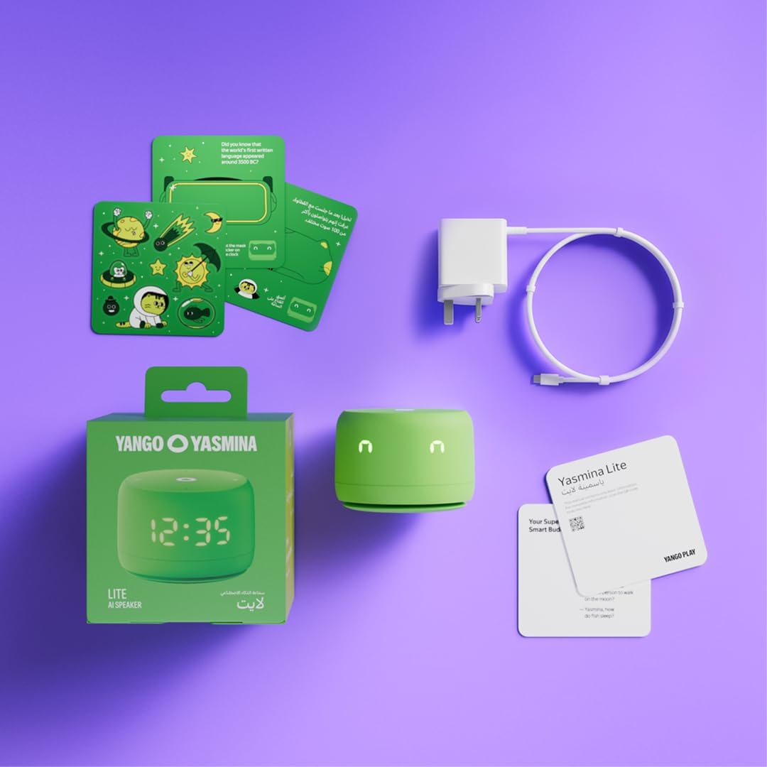 Yango Yasmina Lite AI Smart Speaker, Bilingual Arabic & English, Music, Stories, Quran, Screen-free Learning for Kids, Routine helper for Parents, Green