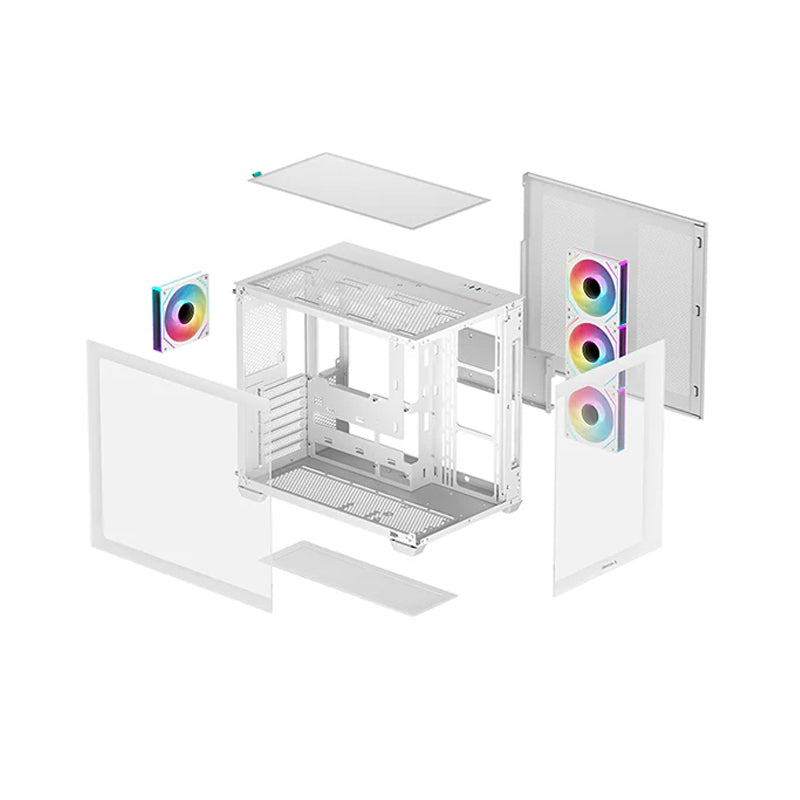 DeepCool CG530 4F Panoramic ATX Mid-Tower Case 4x Pre Installed Fans Dual Chamber, Support Back Connectors & Up to 2x 360mm +280mm Radiators, Front 2x USB3.0 , White