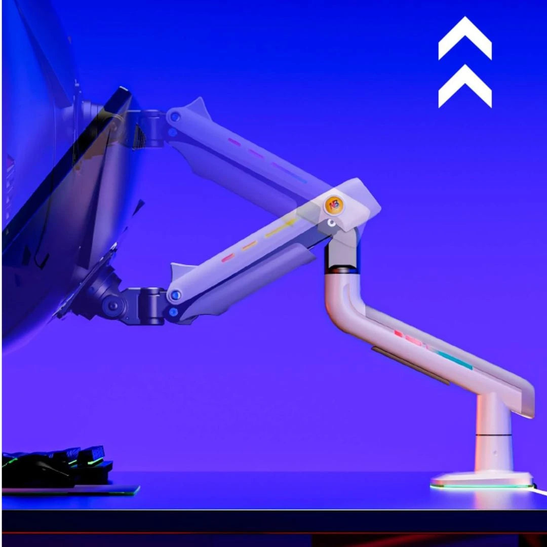 NB ERGONOMIC F5 Gaming Monitor Arm for 32–60 Inch Screens, Heavy Duty 20kg Monitor Stand, VESA 75x75/100x100, RGB Gaming Light, Full Motion Adjustable Arm, Premium Aluminum, White