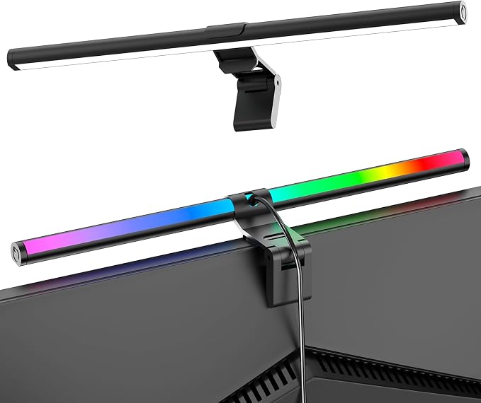 RGB Monitor Light Bar for Curved & Flat Screens, Eye-Care LED Screen Lamp with 9 Modes & Dimmable Frontlight
