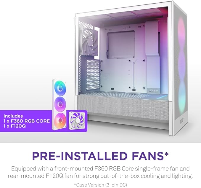 NZXT H5 Flow RGB 2024 - Compact ATX Mid-Tower PC Gaming Case - High Airflow - F360 RGB Core (CV) Included - 360mm Front & 240mm Top Radiator Support - Cable Management - Tempered Glass - White